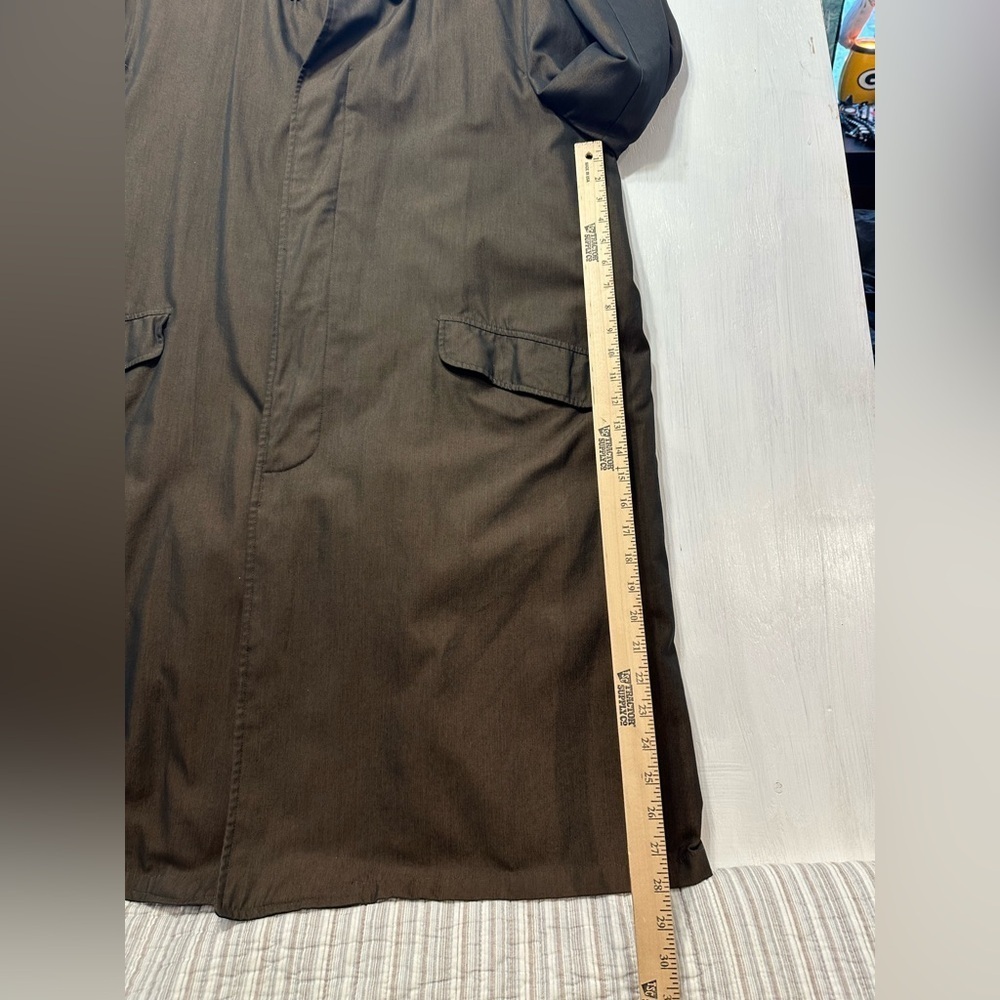 1960s 70s Vintage Larini Men’s 44L Brown Raincoat Overcoat Cravenette Lined - Picture 12 of 12